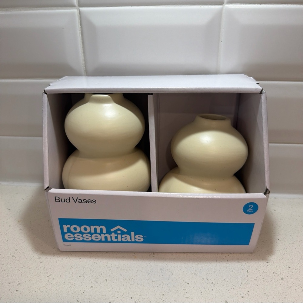 2pk Gourd Shaped Bud Vase Cream- Room Essentials, NEW